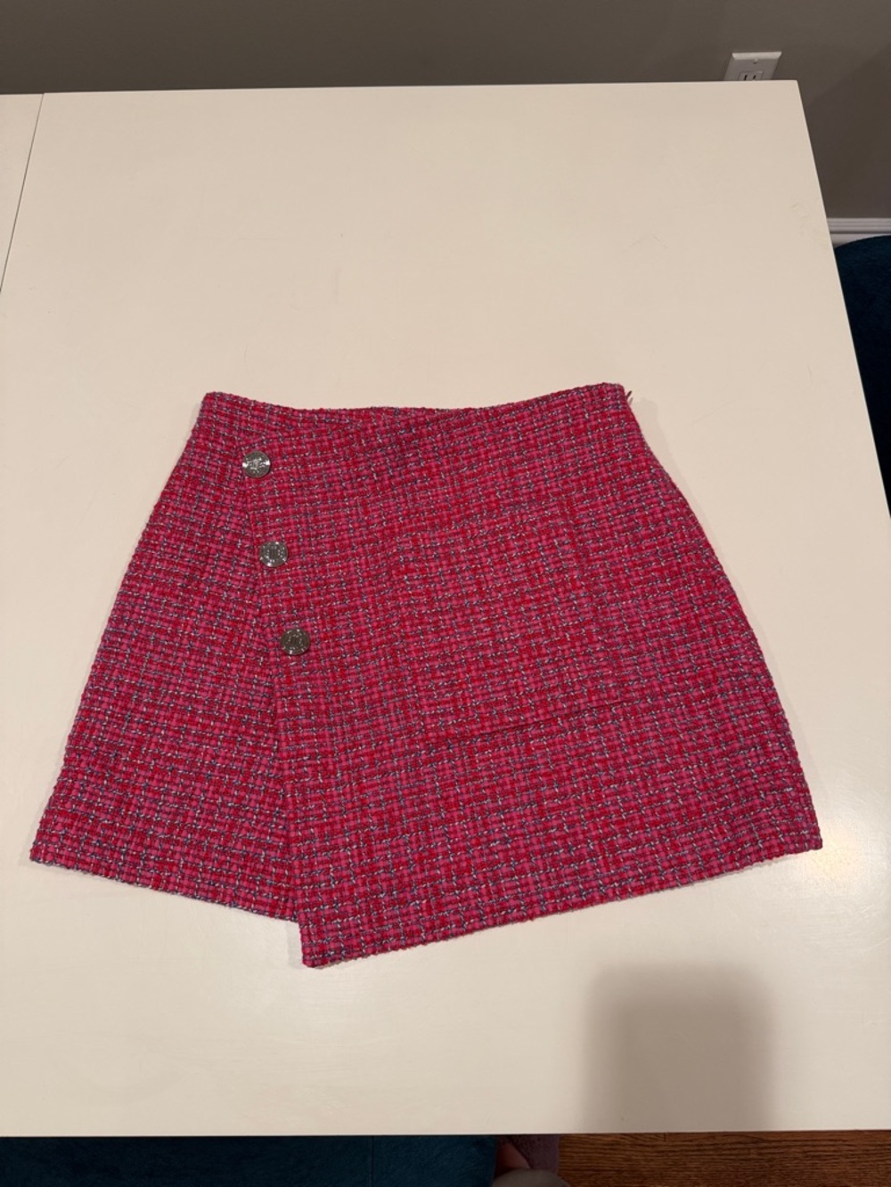 Maje Pink Tweed Mini Skort with Silver Buttons